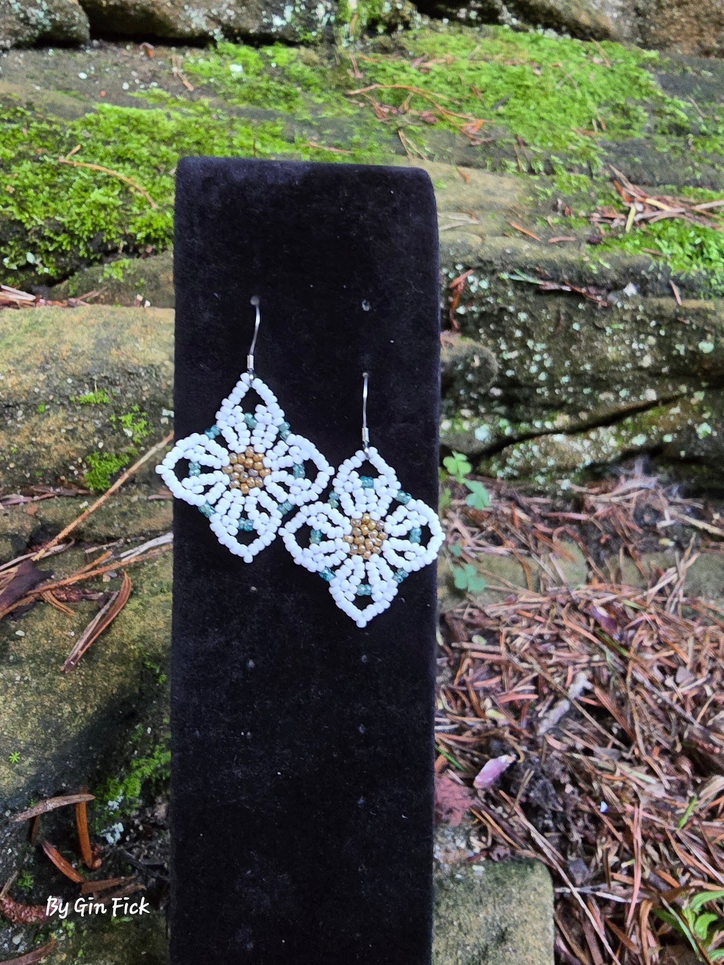 White 4 Petal Flower Earrings