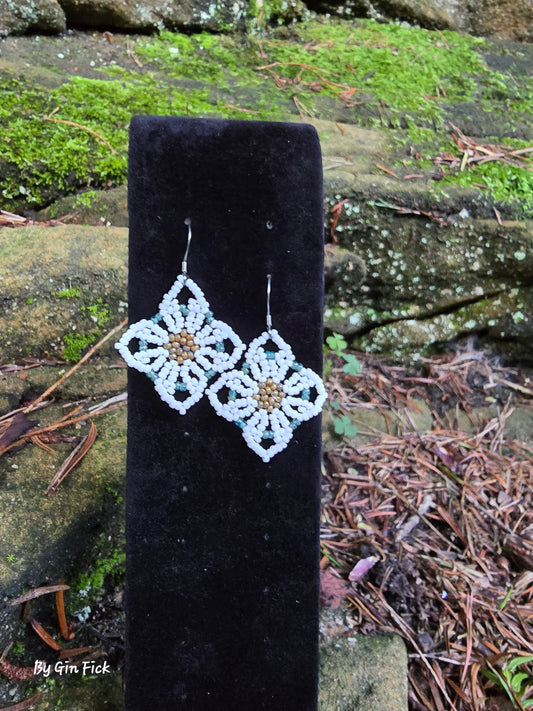 White 4 Petal Flower Earrings