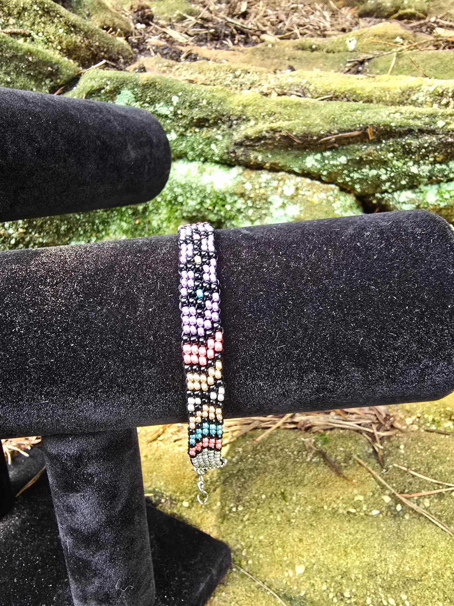 Arrows and  Eyes Peyote Bracelet In Metallic Colors with Black