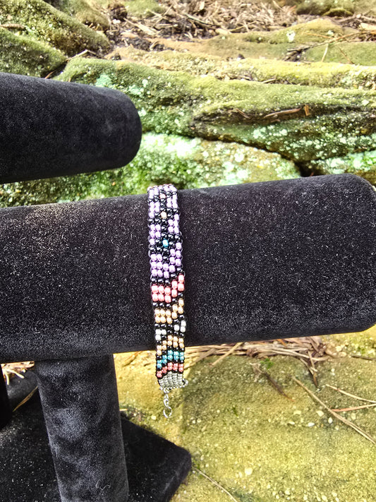Arrows and  Eyes Peyote Bracelet In Metallic Colors with Black